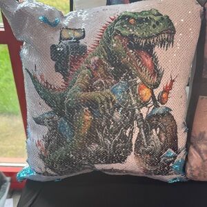 Dinosaur Sequin Pillow